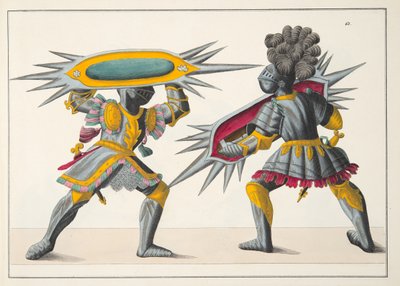 Kaksi taistelevaa ritaria, kuva teoksesta "A History of the Development and Customs of Chivalry", kirjoittanut tohtori Franz Kottenkamp, Carl Hoffmannin kustantama, 1842. tekijältä Friedrich Martin von Reibisch