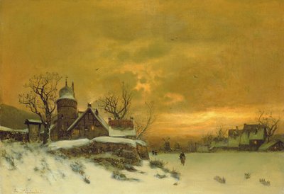 Talvimaisema ja näkymä rakennuksiin illalla tekijältä Friedrich Nicolai Joseph Heydendahl