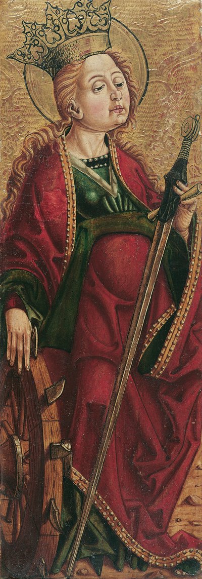 Pyhä Katariina (sisällä) ja St. Stephen? (ulkopuolella) tekijältä Friedrich Pacher (Umkreis)