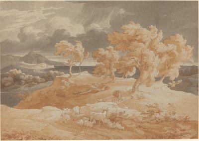 Italian rannikkomaisema ja ukkosmyrsky tekijältä Friedrich Preller the Elder