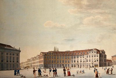 Kuninkaan aukio Kasselissa (kynä ja akvarelli paperille) tekijältä Friedrich Wilhelm Selig