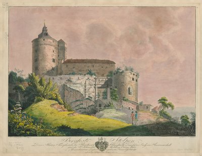 Bergfeste Stolpen, n.1800 (värikaiverrus) tekijältä Friedrich or Johann Friedrich Wizani
