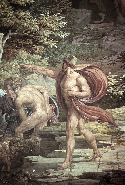 Pakene sokean polyfeemuksen luolasta, kohtauksia Odysseiasta tekijältä Friedrich the Elder Preller