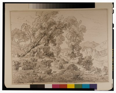 Faun ja nymfi arkadialaisessa maisemassa tekijältä Friedrich the Elder Preller