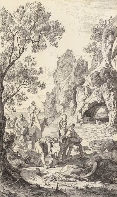 Odysseuksen paluu Ithakaan (kaiverrus) tekijältä Friedrich the Elder Preller