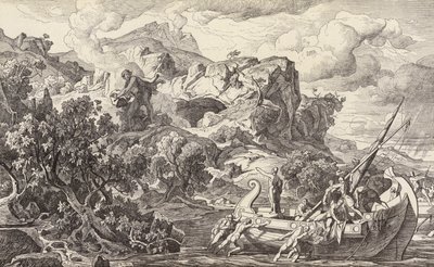 Odysseus lähtee Kyklooppien saarelta (kaiverrus) tekijältä Friedrich the Elder Preller