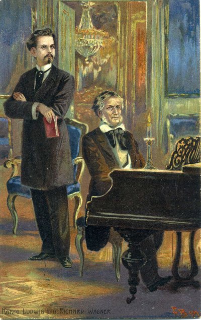 Wagner ja kuningas Ludwig II, n. 1900 (värilitho) tekijältä Fritz Bergen