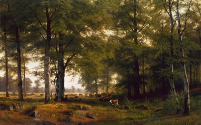 Metsäinen maisema lehmänpaimen kanssa tekijältä Fritz Carl Werner Ebel