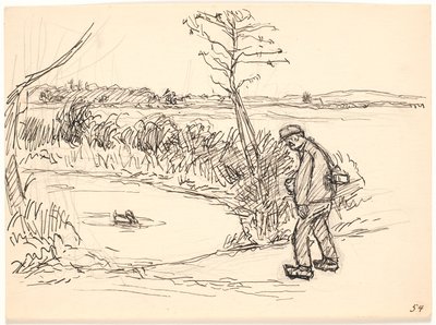 Maanviljelijä jäätyneen järven rannalla tekijältä Fritz Syberg