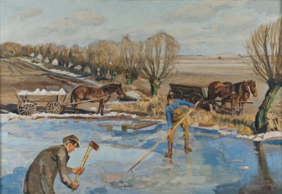 Talonpojat hakevat jäätä, 1927 tekijältä Fritz Syberg