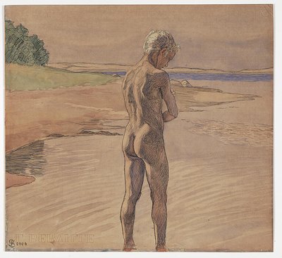 Hänen seisoo vedessä. Fyns Hovedin aihe tekijältä Fritz Syberg