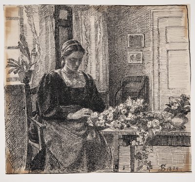 Vaimoni (rouva Anna Syberg) sitoo seppeleen tekijältä Fritz Syberg