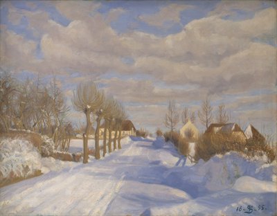 Lumen peittämä maantie auringonpaisteessa tekijältä Fritz Syberg