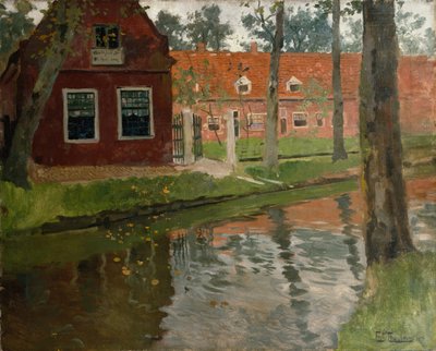 Vollendamista, punainen talo, vesi tekijältä Fritz Thaulow