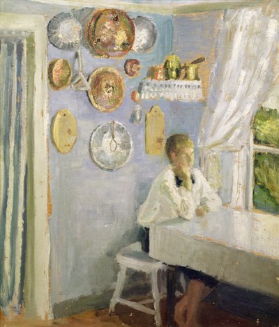 Harald aamiaispöydässä, n.1900 (öljy paneelille) tekijältä Fritz Thaulow