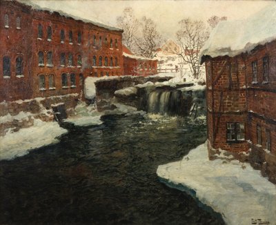 Myllykohtaus, noin 1885-90 (öljy kankaalle). tekijältä Fritz Thaulow
