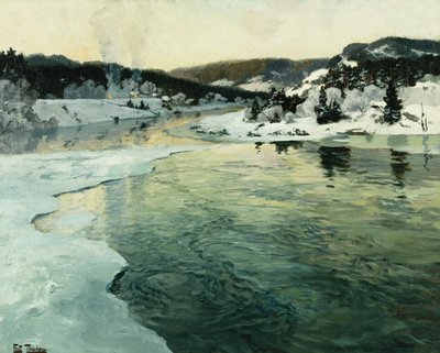 Talvi Mesna-joella lähellä Lillehammeria, n. 1905-06 tekijältä Frits Thaulow