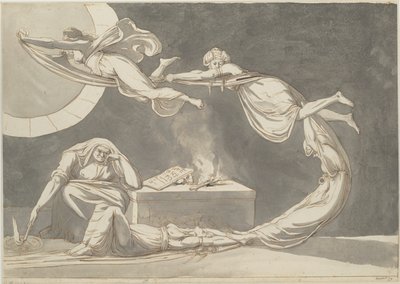 Taikauskohtaus noidan kanssa alttarilla, 1779. tekijältä Füssli