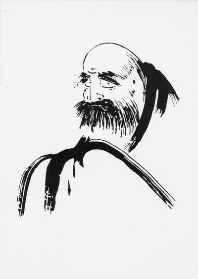 Daruma, Zen Schoolin perustaja. Piirustus japanilaisesta munkista Fugweista 1600-luvulta. tekijältä Fugwei