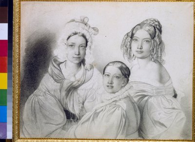 Muotokuvia kreivitäristä Praskoviasta (1817-1835), Nadezhdasta (1822-1840) ja Mariasta (1813-1849), Venäjän prinssin Piotr Viazemskin (Pierre Wiazemsky) (1792-1878) tyttäristä - Piirustus Feodor (Fidelio) Bruni 1799-1875) tekijältä Fyodor Bruni