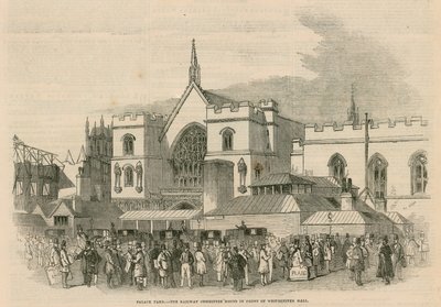 Palace Yard, rautatiekomitean huoneet Westminster Hallin edessä. tekijältä G.F. Sargent