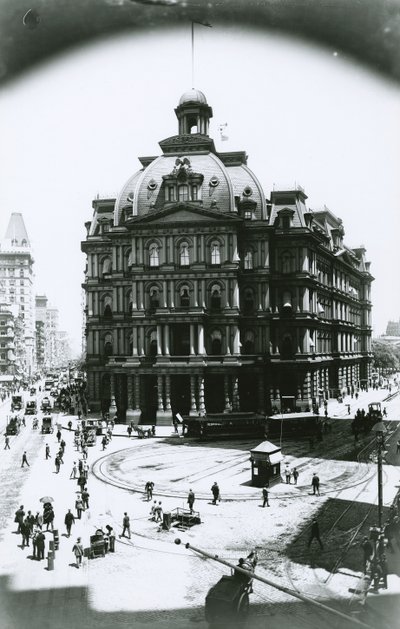 Old Post Office, Broadway ja Park Row, New York City, n. 1900 tekijältä G.P. Hall und Sohn