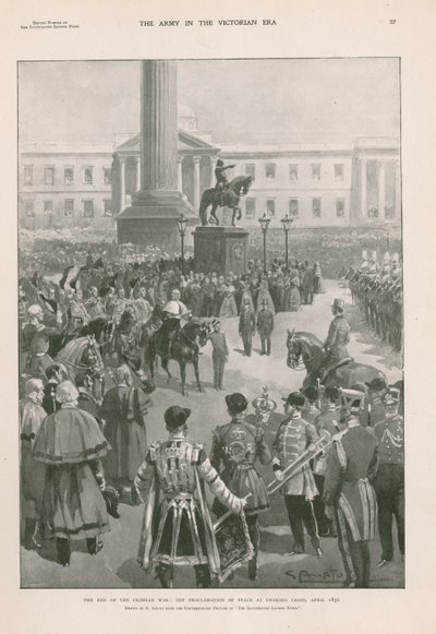 Krimin sodan loppu: rauhanjulistus Charing Crossissa Lontoossa huhtikuussa 1856 (syväpaino) tekijältä G.S. (after) Amato