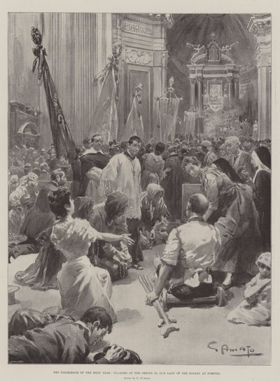 Pyhän vuoden pyhiinvaellus, pyhiinvaeltajat Rukouskirkon Neitsyt Marian pyhäkössä Pompejissa tekijältä G.S. Amato