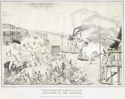 New Orleans Torstaina 15. marraskuuta 1849 klo 5, Louisianan räjähdys, n. 1849 (kromolitografia) tekijältä G. (after) Tolti