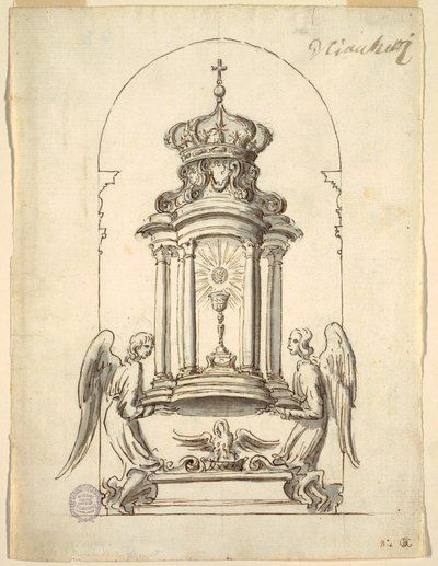 Piirustus, Suunnitelma tabernaakkelin ovea varten pronssista, n. 1725. tekijältä G B C