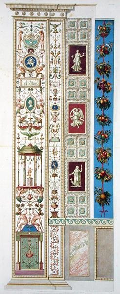 Paneeli Raphael Loggiasta Vatikaanista, "Delle Loggie di Rafaele nel Vaticano", kaiverrus Giovanni Ottaviani (n. 1735-1808), julkaistu n. 1772-77 (käsinvärinen kaiverrus) tekijältä G. and Camporesi P. Savorelli