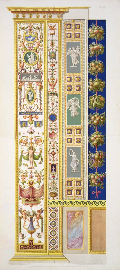 Paneeli Raphael Loggiasta Vatikaanista, "Delle Loggie di Rafaele nel Vaticano", kaiverrus Giovanni Ottaviani (n. 1735-1808), julkaistu n. 1772-77 (käsinvärinen kaiverrus) tekijältä G. and Camporesi P. Savorelli