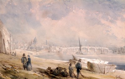 Thames laskuveden aikaan ja Blackfriars Bridge, Lontoo, 1847 tekijältä G Chaumont