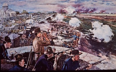 Espanjan ja Amerikan sota 1898, Yhdysvaltain tykistö toiminnassa Filippiineillä (akvarelli paperille) tekijältä G. W. Peters
