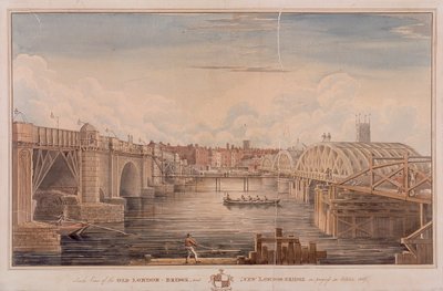 London Bridge vanha ja uusi, Lontoo, 1827 tekijältä G Yates