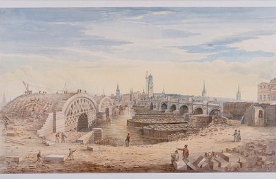 London Bridge vanha ja uusi, Lontoo, 1828 tekijältä G Yates