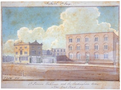 St Saviourin työtalo ja Rockingham Arms Inn, New Kent Road, Southwark, Lontoo, 1825 tekijältä G Yates