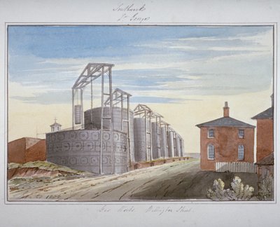 Näkymä kaasutehtaista Pocock Streetillä, Southwarkissa, Lontoossa, 1826 tekijältä G Yates