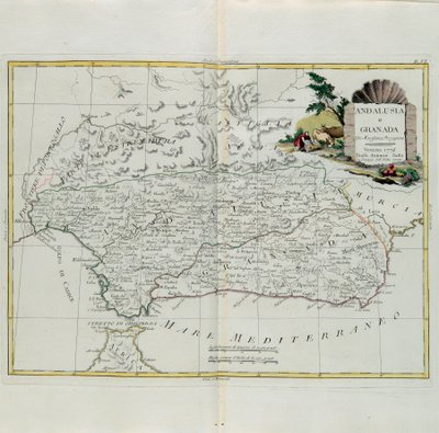 Andalusia ja Granada, G. Zulianin kaiverrus otettu Venetsiassa vuonna 1776 julkaistun uusimman atlasin Tome I:stä, Antonio Zatta, yksityinen kokoelma tekijältä G. Zuliani