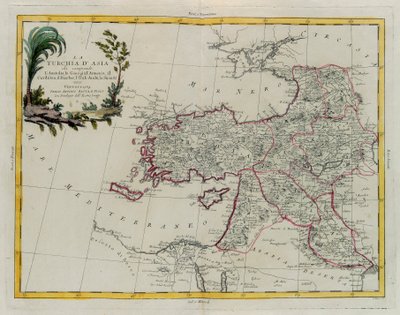 Aasian Turkki, mukaan lukien Antolia, Georgia, Armenia, Kurdestan, Diarbec, Irak-Arabi, Syyria, G. Zulianin kaiverrus otettu Antonio Zattan Venetsiassa vuonna 1784 julkaiseman "Uusimman atlasin" Tome IV:stä, yksityinen kokoelma tekijältä G. Zuliani