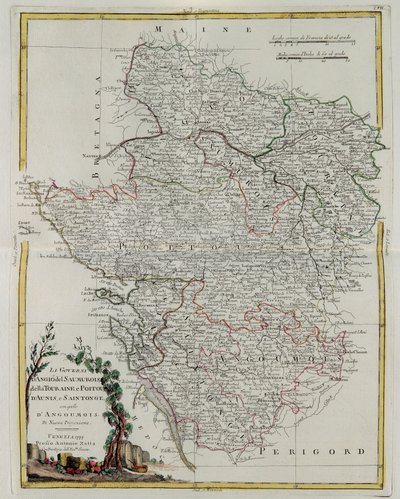 Anjoun, Saumuroisin, Tourainen ja Poitoun, Auniksen ja Saintongen hallinnot Anjoumoisin kanssa, G. Zulianin kaiverrus, joka on otettu Antonio Z:n Venetsiassa vuonna 1777 julkaisemasta uusimman atlasin Tome I:stä tekijältä G. Zuliani