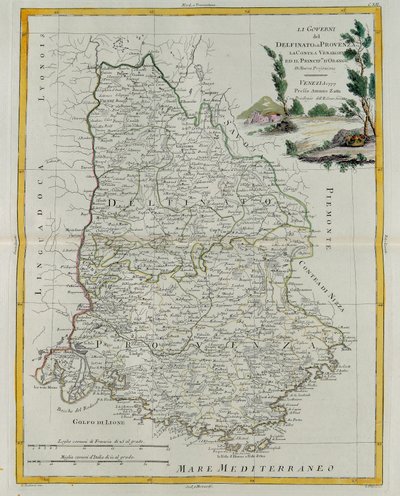 Governances of Dauphin, Provence, County of Venaissin ja Principate of Orange, G. Zulianin kaiverrus otettu Tome I:stä Venetsiassa vuonna 1777 julkaistusta uusimmasta atlasista, jonka Antonio Zatta, Priv tekijältä G. Zuliani