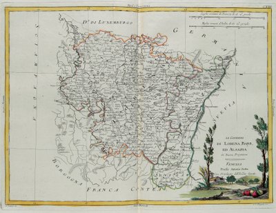 Governances of Lorraine, Barr ja Alsace, G. Zulianin kaiverrus otettu Antonio Zattan Venetsiassa julkaiseman "Uusimman atlasin" Tome I:stä, yksityinen kokoelma tekijältä G. Zuliani