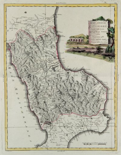 Hither Calabria, G. Zulianin kaiverrus otettu Antonio Zattan Venetsiassa vuonna 1783 julkaiseman "Uusimman atlasin" Tome II:sta, yksityinen kokoelma tekijältä G. Zuliani