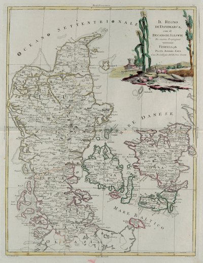 Tanskan kuningaskunta Slesvikin herttuakunnan kanssa, G. Zulianin kaiverrus Tome III:sta Venetsiassa vuonna 1781 julkaistusta Antonio Zattan "Uusimasta atlasesta", yksityiskokoelma tekijältä G. Zuliani