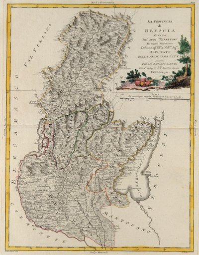 Veneton osavaltion maa-alue: Brescia, G. Zulianin kaiverrus Tome II:sta Venetsiassa vuonna 1783 julkaistusta Antonio Zattan "Uusimman atlasin" yksityiskokoelmasta tekijältä G. Zuliani