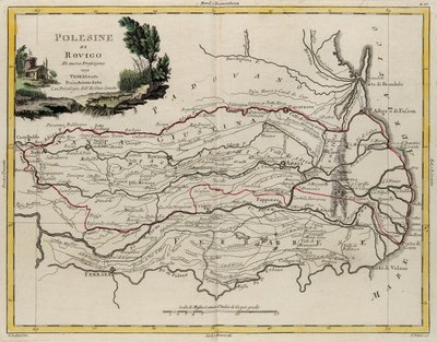 Veneton osavaltion maa-alue: Rovigon alue, G. Zulianin kaiverrus otettu Antonio Zattan Venetsiassa vuonna 1782 julkaiseman "Uusimman atlasin" Tome II:sta, yksityinen kokoelma tekijältä G. Zuliani