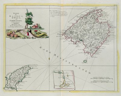 Mallorcan, Ivican ja Formenteran saaret, G. Zulianin kaiverrus otettu Antonio Zattan Venetsiassa vuonna 1778 julkaiseman "Uusimman atlasin" Tome I:stä, yksityinen kokoelma tekijältä G. Zuliani