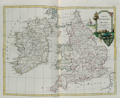 Englannin ja Irlannin kuningaskunnat, G. Zulianin kaiverrus otettu Antonio Zattan Venetsiassa vuonna 1776 julkaiseman uusimman atlasin Tome I:stä, yksityinen kokoelma tekijältä G. Zuliani