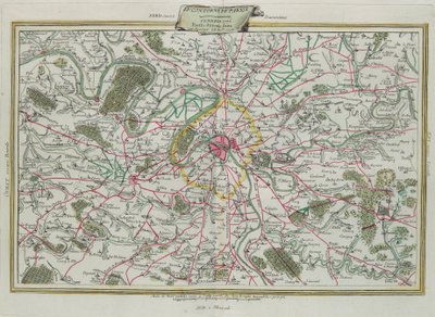 Pariisin ääriviivat, Ranskan ja Orleansin hallinnot, G. Zulianin kaiverrus otettu Antonio Zattan Venetsiassa vuonna 1776 julkaistun uusimman atlasin Tome I:stä, yksityinen kokoelma tekijältä G. Zuliani